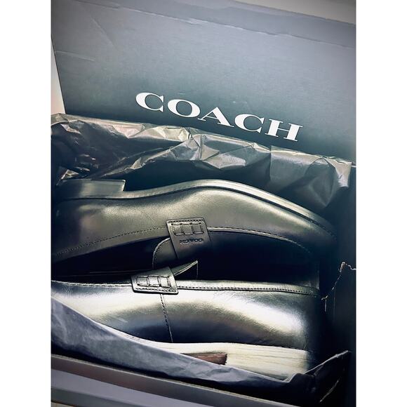 COACH Men's Declan Loafers Black Leather Penny Loafers Slip-On Dress Shoes - Picture 2 of 4